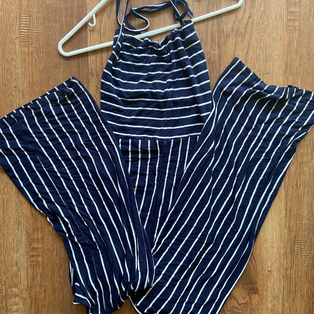 Navy & White Strip Small Forever 21 Jumpsuit